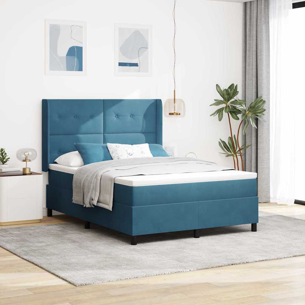 Boxspringbett Mit Matratze & Led Samt Dunkelblau