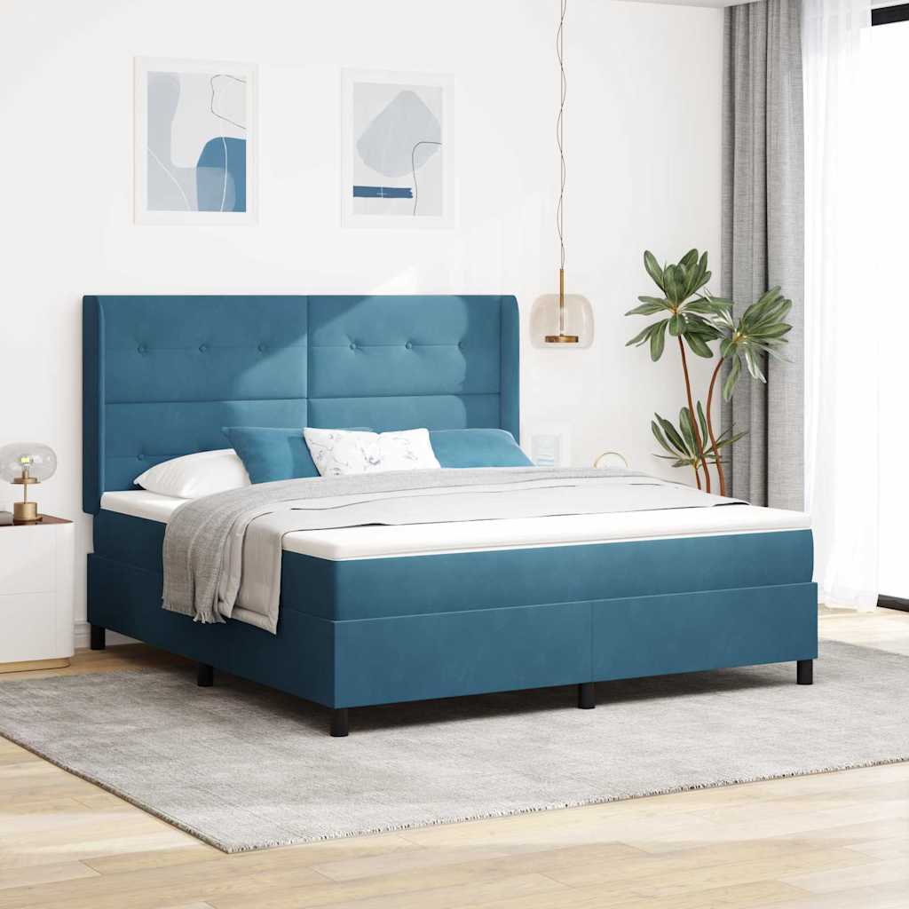 Boxspringbett Mit Matratze & Led Samt Dunkelblau