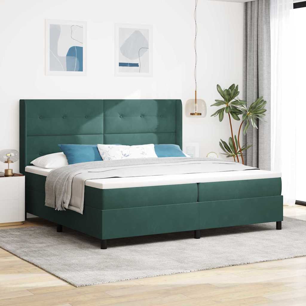 Boxspringbett Mit Matratze & Led Samt Dunkelgrün