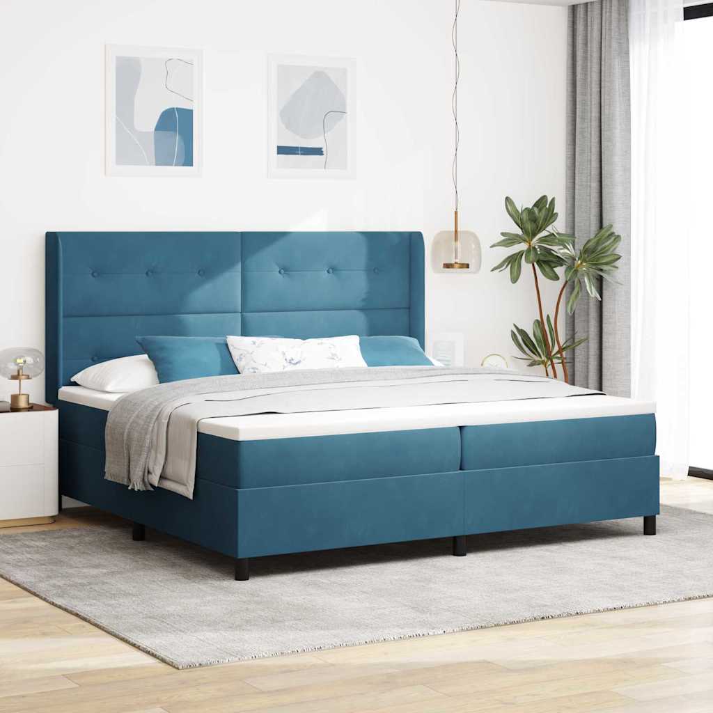 Boxspringbett Mit Matratze & Led Samt Dunkelblau