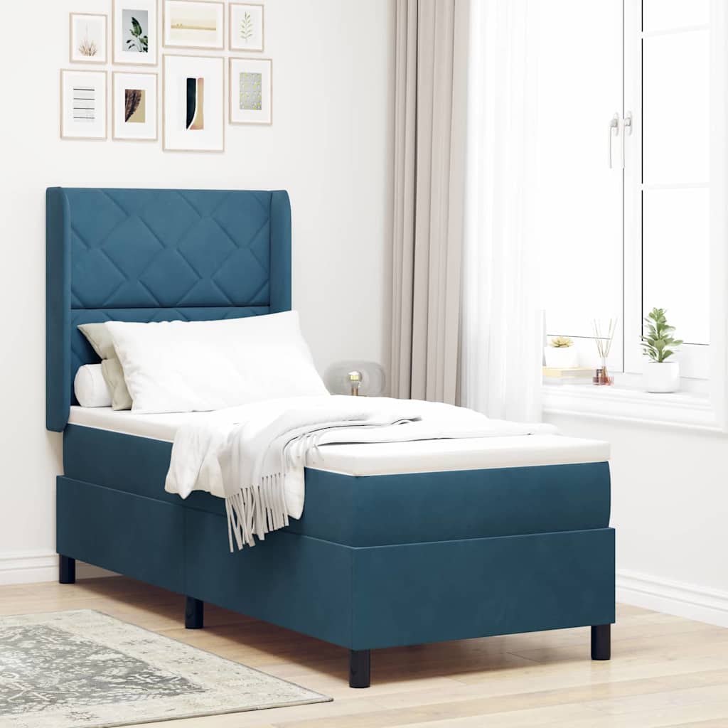 Boxspringbett Mit Matratze & Led Samt Dunkelblau