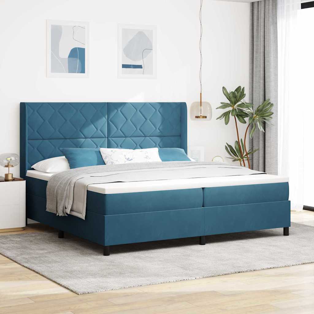 Boxspringbett Mit Matratze & Led Samt Dunkelblau