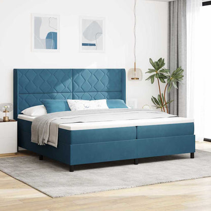 Boxspringbett Mit Matratze & Led Samt Dunkelblau