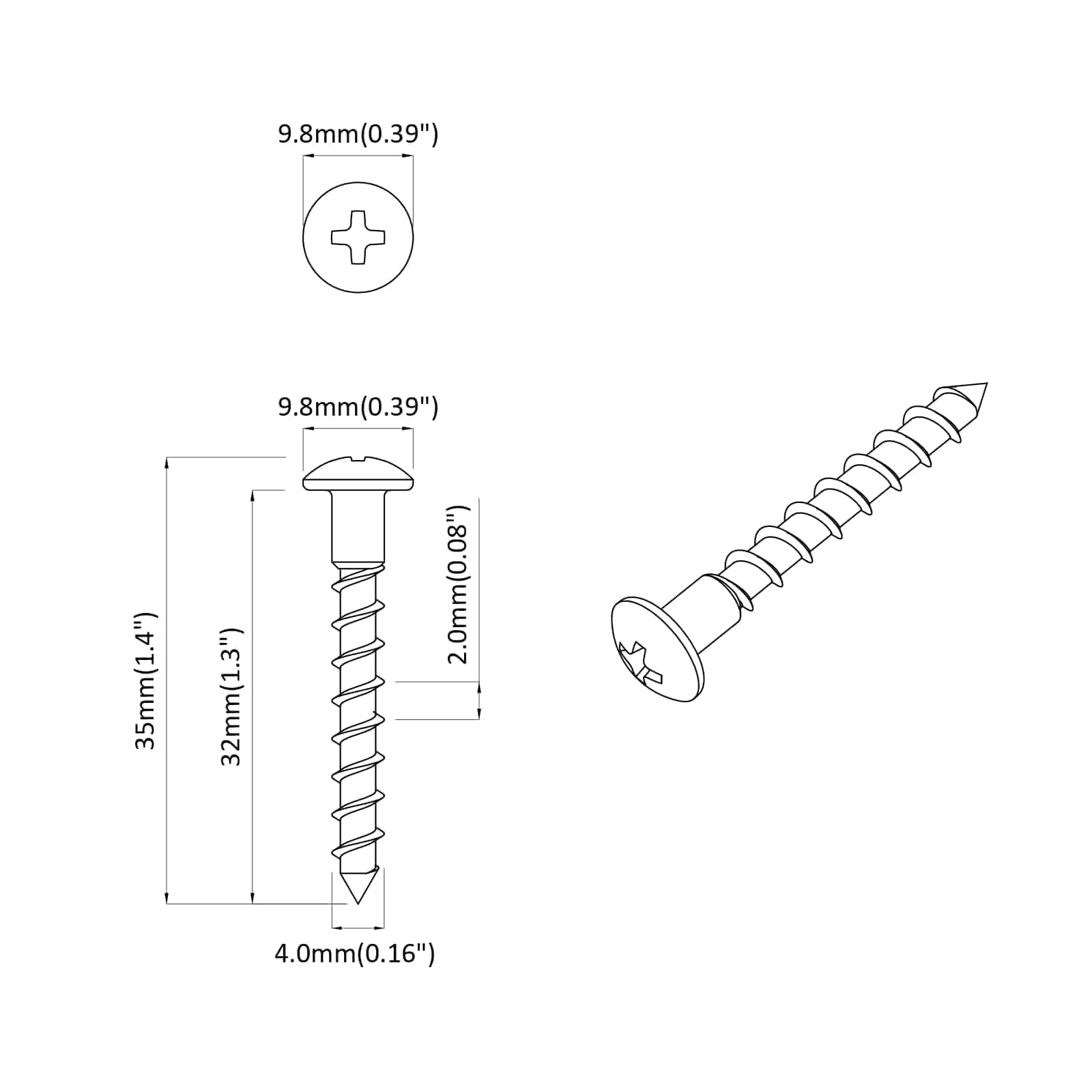 Schraube 12 Pcs Silber 9,8 X 35 Mm Eisen