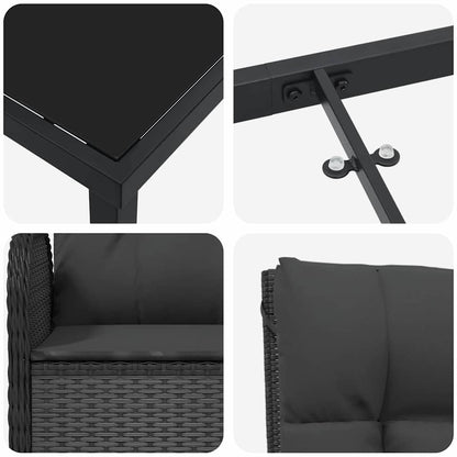 Garten Essgruppe Mit Kissen 5 Pcs Schwarz Poly-Rattan