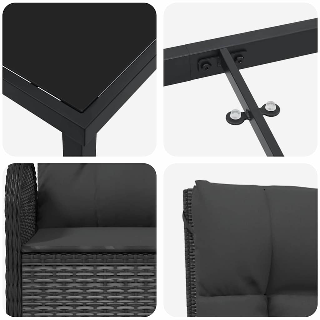 Garten Essgruppe Mit Kissen 5 Pcs Schwarz Poly-Rattan