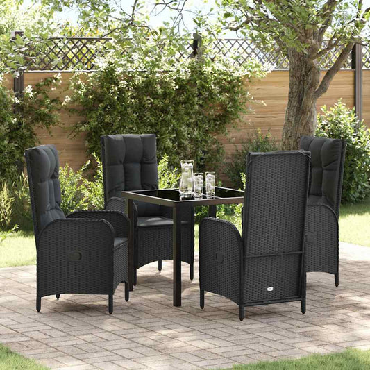 Garten Essgruppe Mit Kissen 5 Pcs Schwarz Poly-Rattan