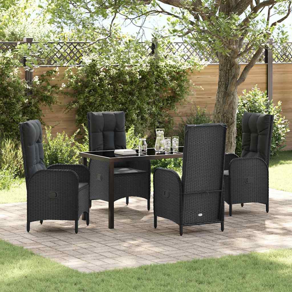 Garten Essgruppe Mit Kissen 5 Pcs Schwarz Poly-Rattan