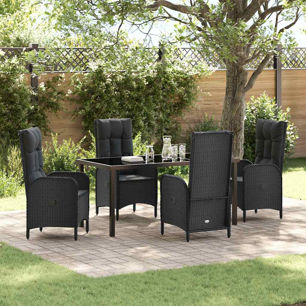 Garten Essgruppe Mit Kissen 5 Pcs Schwarz Poly-Rattan