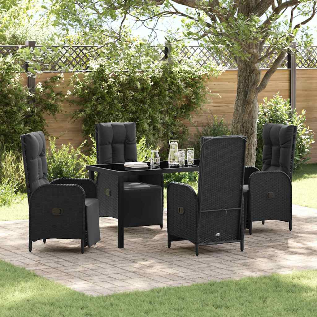 Garten Essgruppe Mit Kissen 5 Pcs Schwarz Poly-Rattan