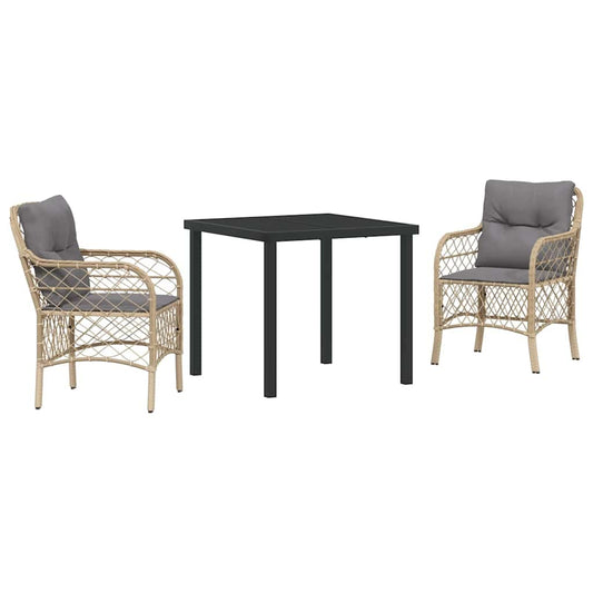 Garten Essgruppe Mit Kissen 3 Pcs Beige Poly-Rattan