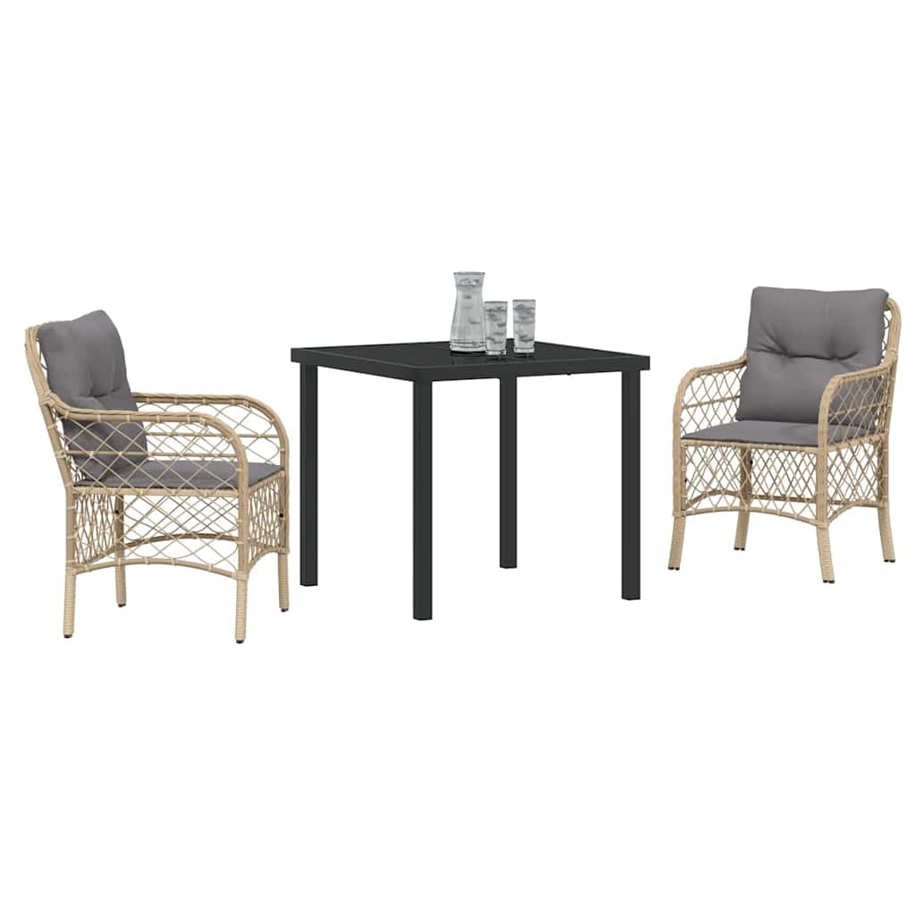 Garten Essgruppe Mit Kissen 3 Pcs Beige Poly-Rattan