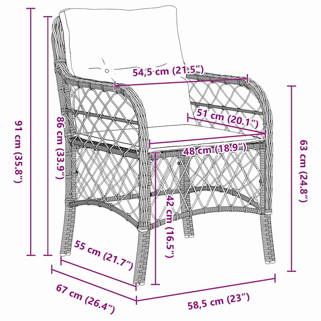 Garten Essgruppe Mit Kissen 3 Pcs Beige Poly-Rattan