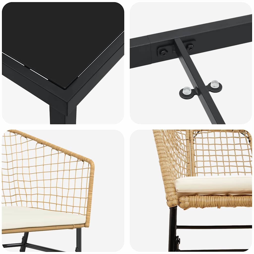 Garten Essgruppe 7 Pcs Braun Poly-Rattan