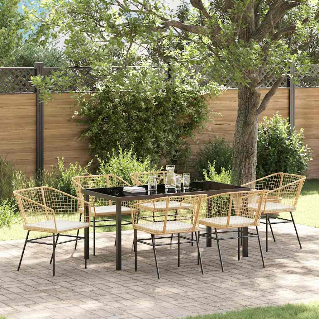 Garten Essgruppe 7 Pcs Braun Poly-Rattan