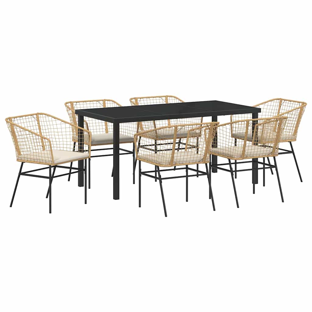 Garten Essgruppe 7 Pcs Braun Poly-Rattan
