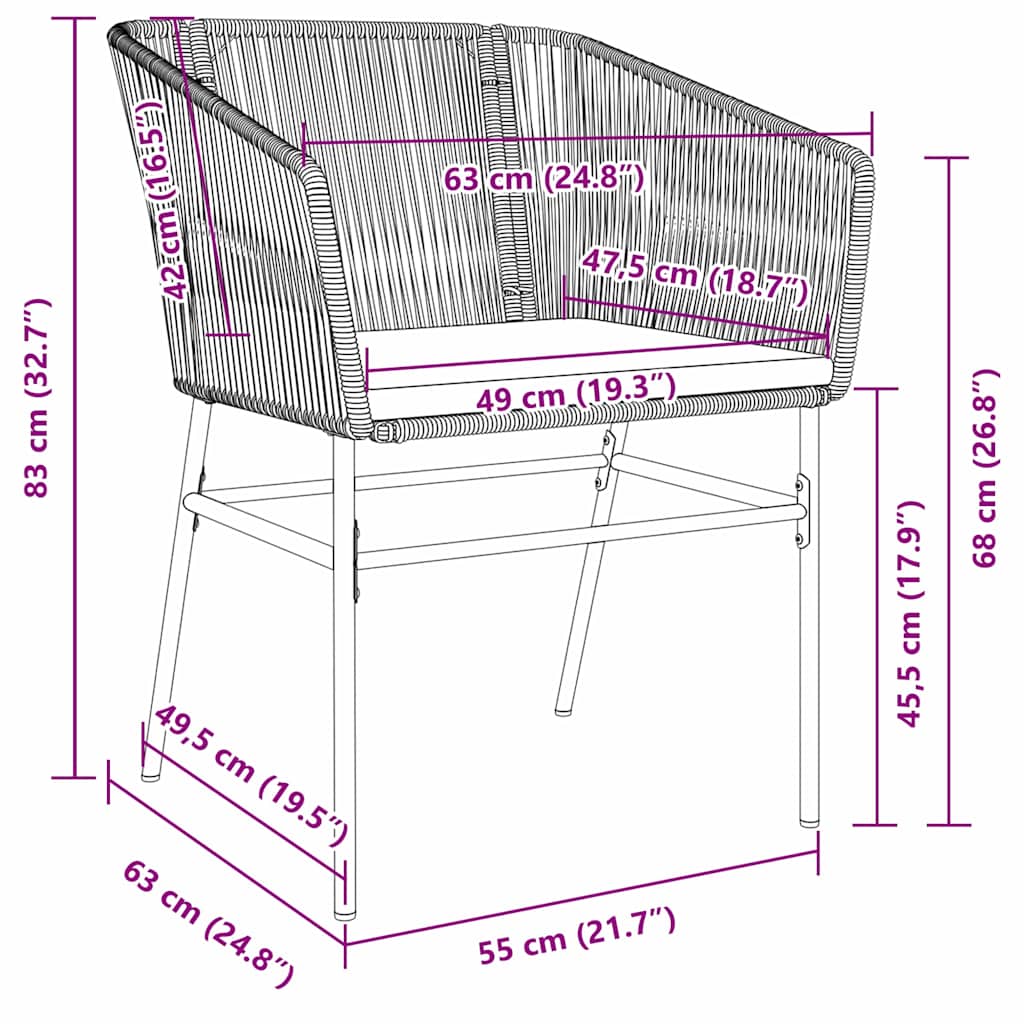 Garten Essgruppe 3 Pcs Braun Pulverbeschichteter Stahl