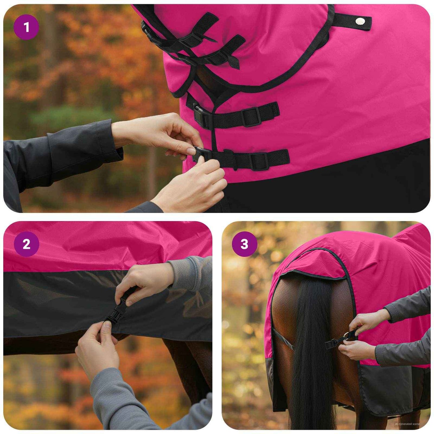 Pferdedecke Rosa Und Schwarz Polyester Bordeauxrot Und Schwarz