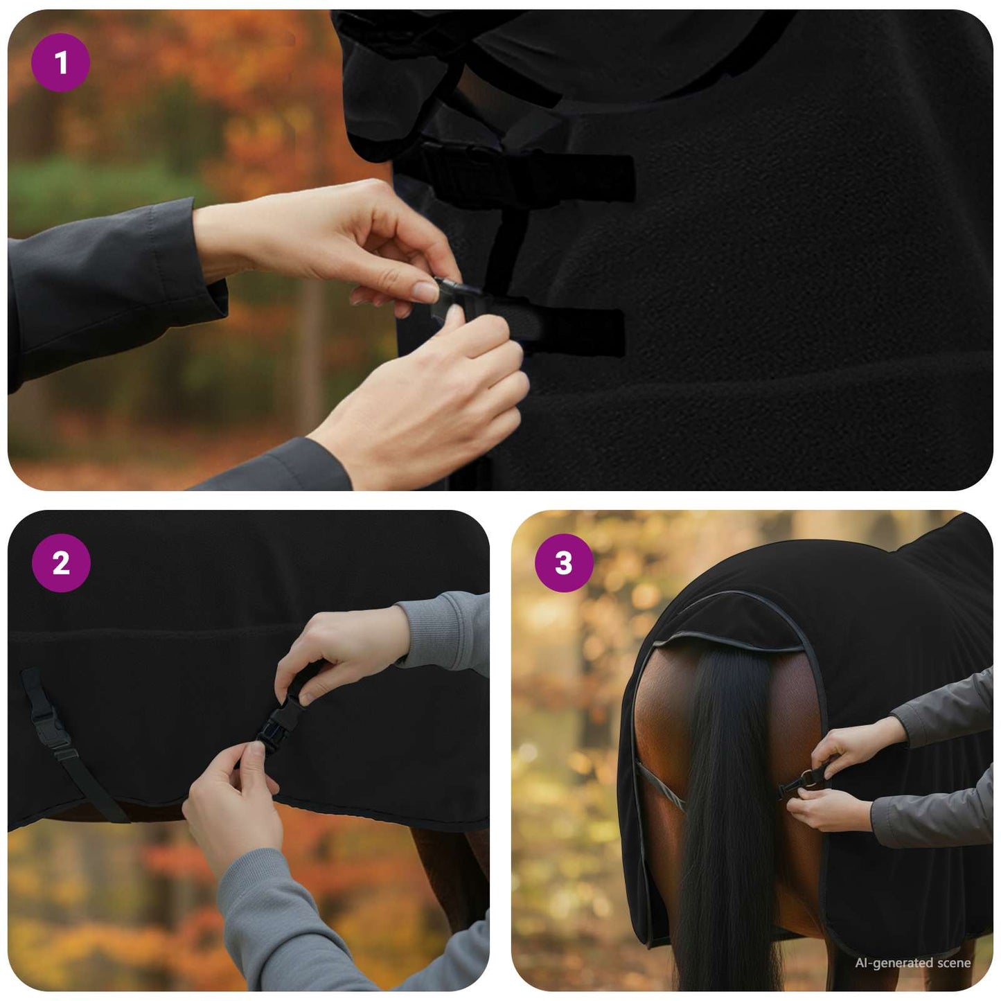 Pferdedecke Polyester Schwarz