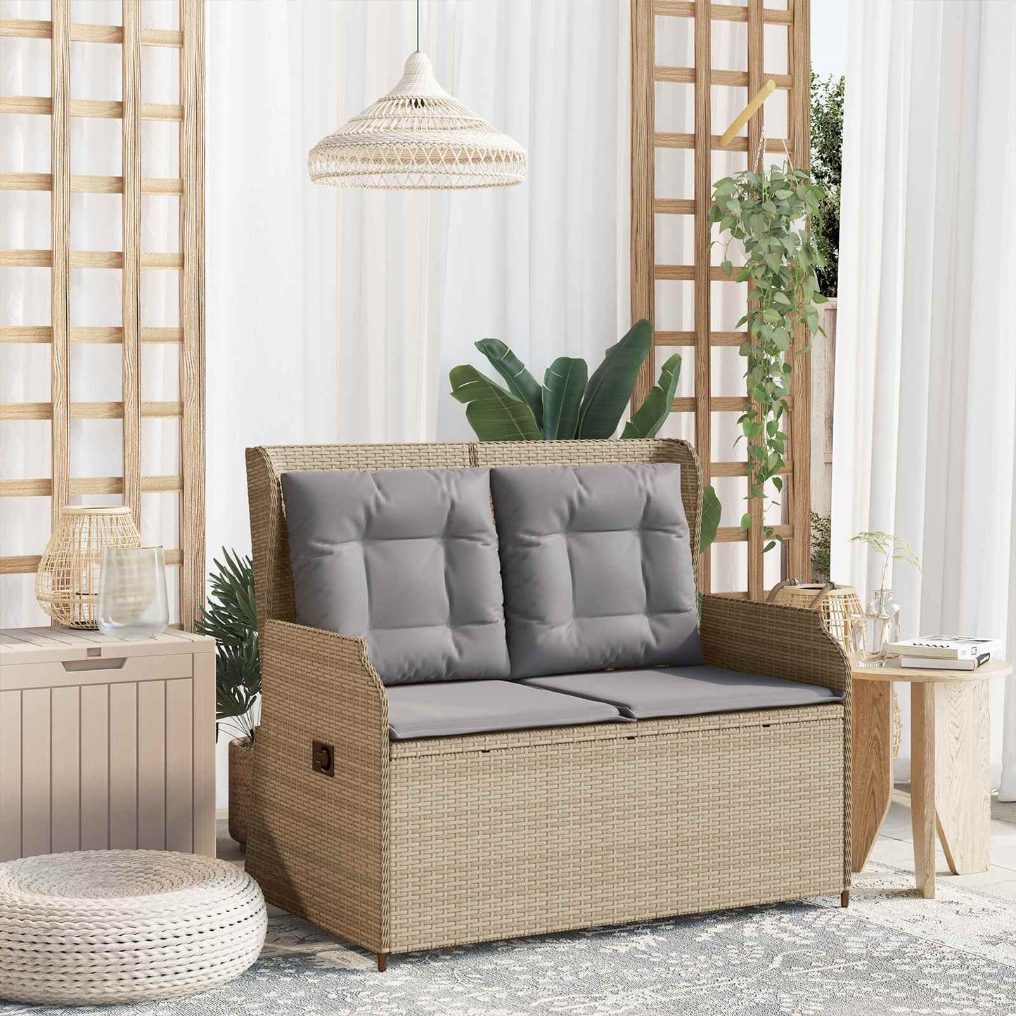 Gartenbank Grau Poly-Rattan
