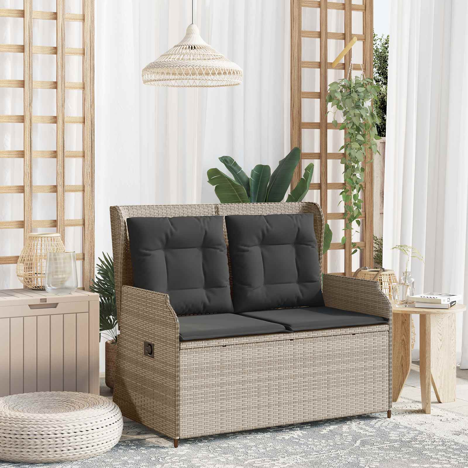 Gartenbank Grau Poly-Rattan