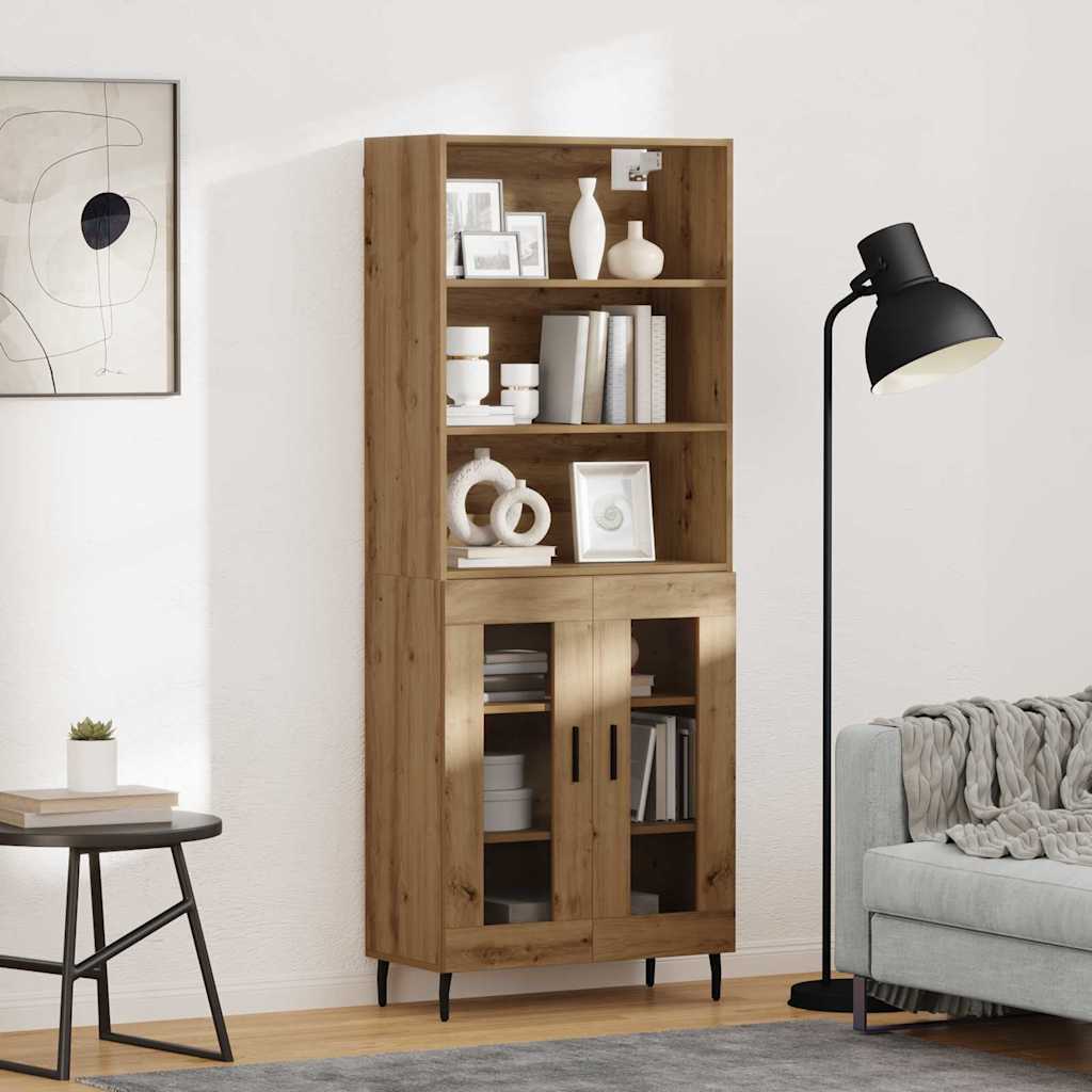 Highboard Braun Eichen-Optik 69,5X34X180 Cm Holzwerkstoff