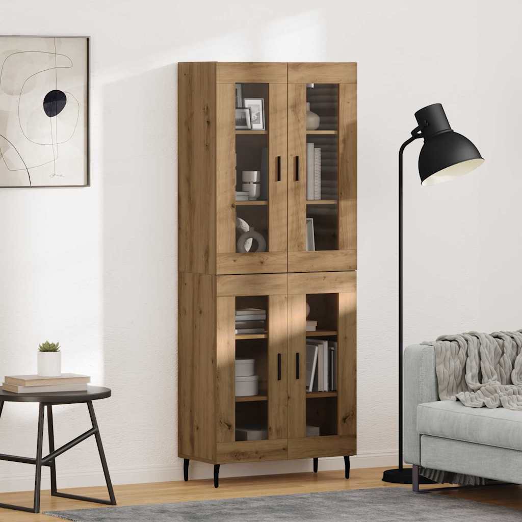 Highboard Braun Eichen-Optik 69,5X34X180 Cm Holzwerkstoff