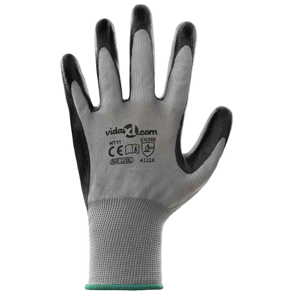 Arbeitshandschuhe 24 Pcs Grau Und Schwarz 11 / Xxl Polyester