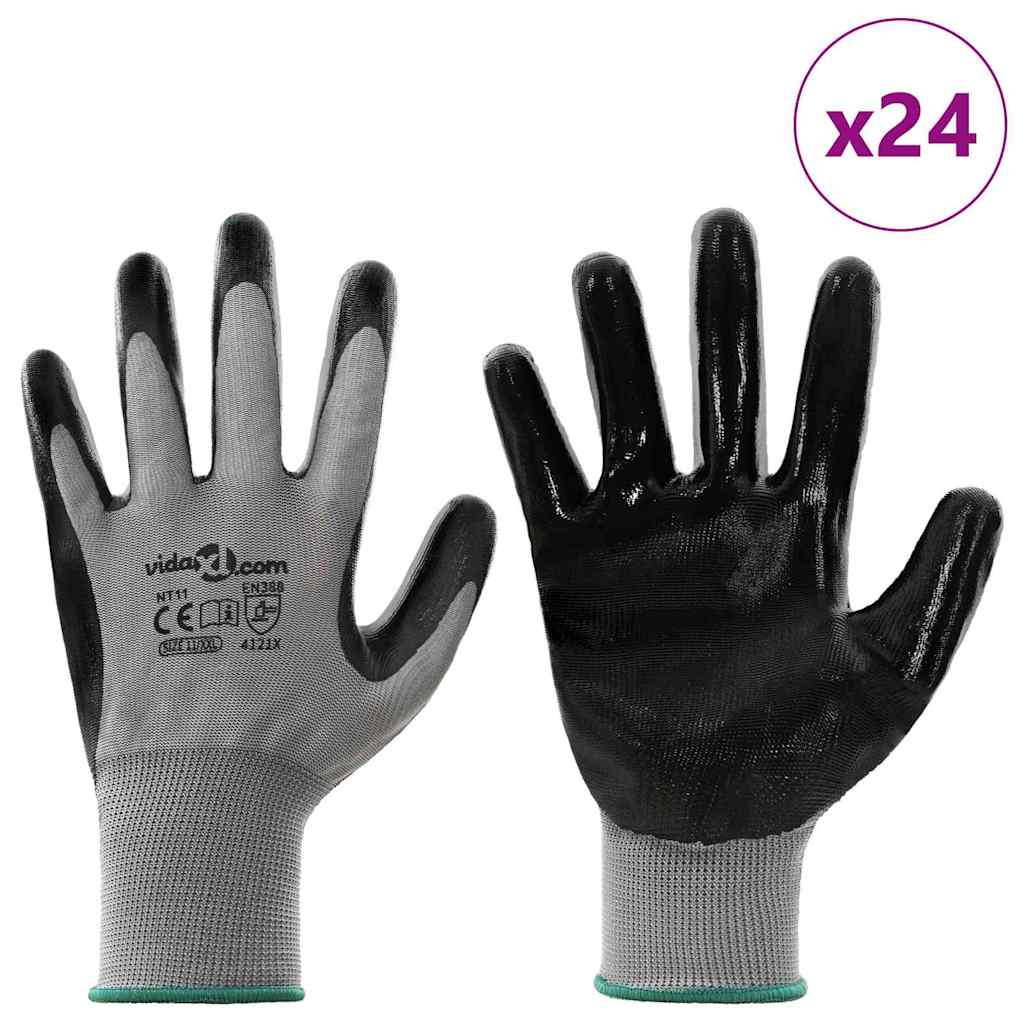 Arbeitshandschuhe 24 Pcs Grau Und Schwarz 11 / Xxl Polyester