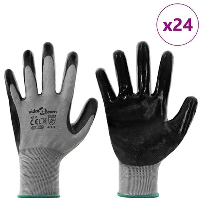 Arbeitshandschuhe 24 Pcs Grau Und Schwarz 11 / Xxl Polyester