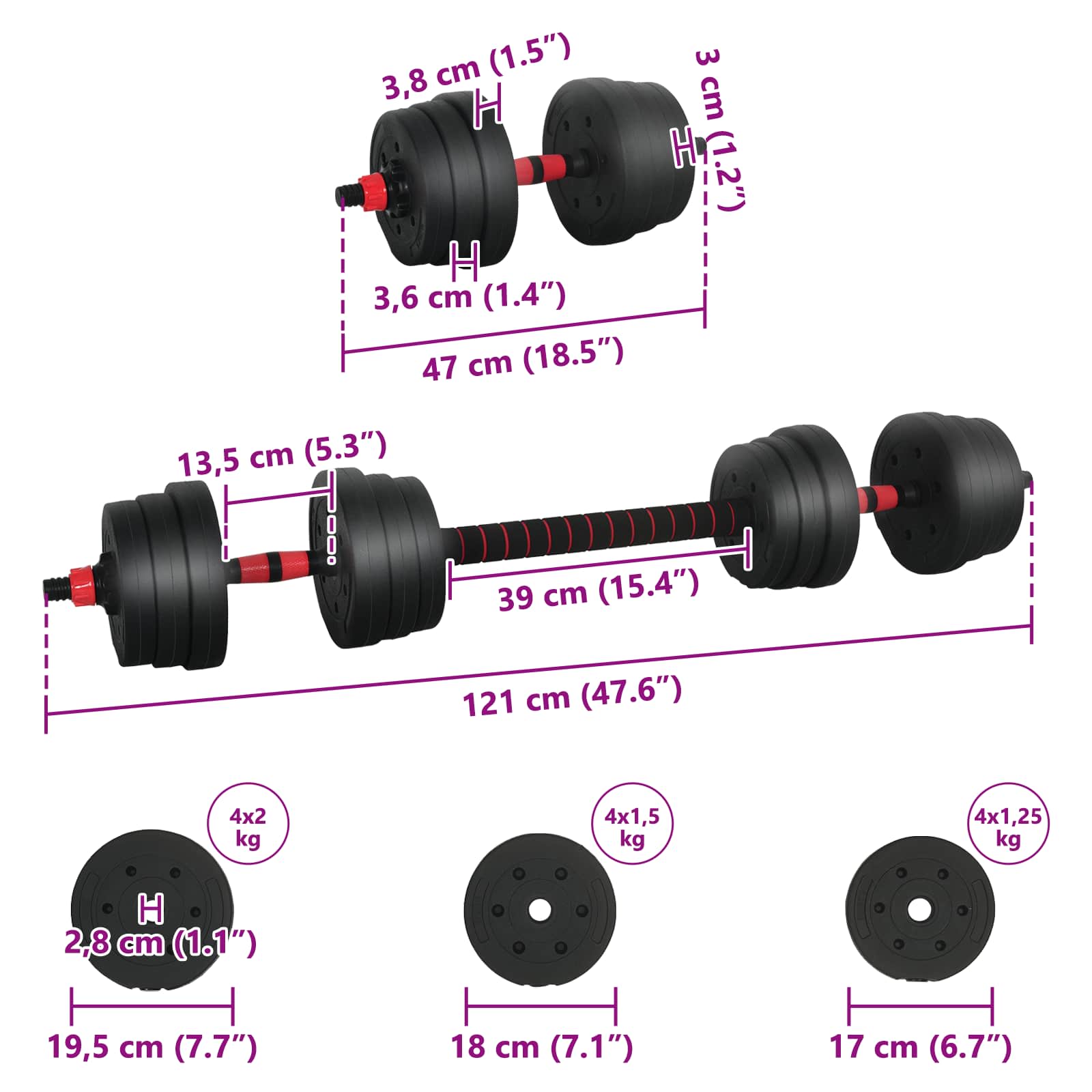 2-In-1 Hantelset 30Kg Schwarz Und Rot