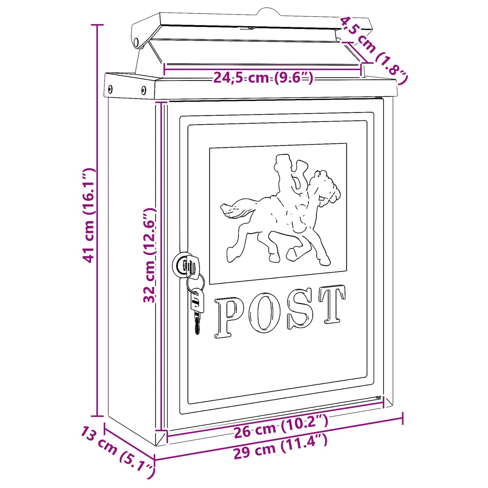 Wandmontierter Briefkasten Mit Speicher 29 X 13 X 41 Cm