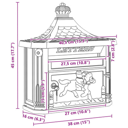 Wandmontierter Briefkasten 40,5 X 16 X 45 Cm Gussaluminium