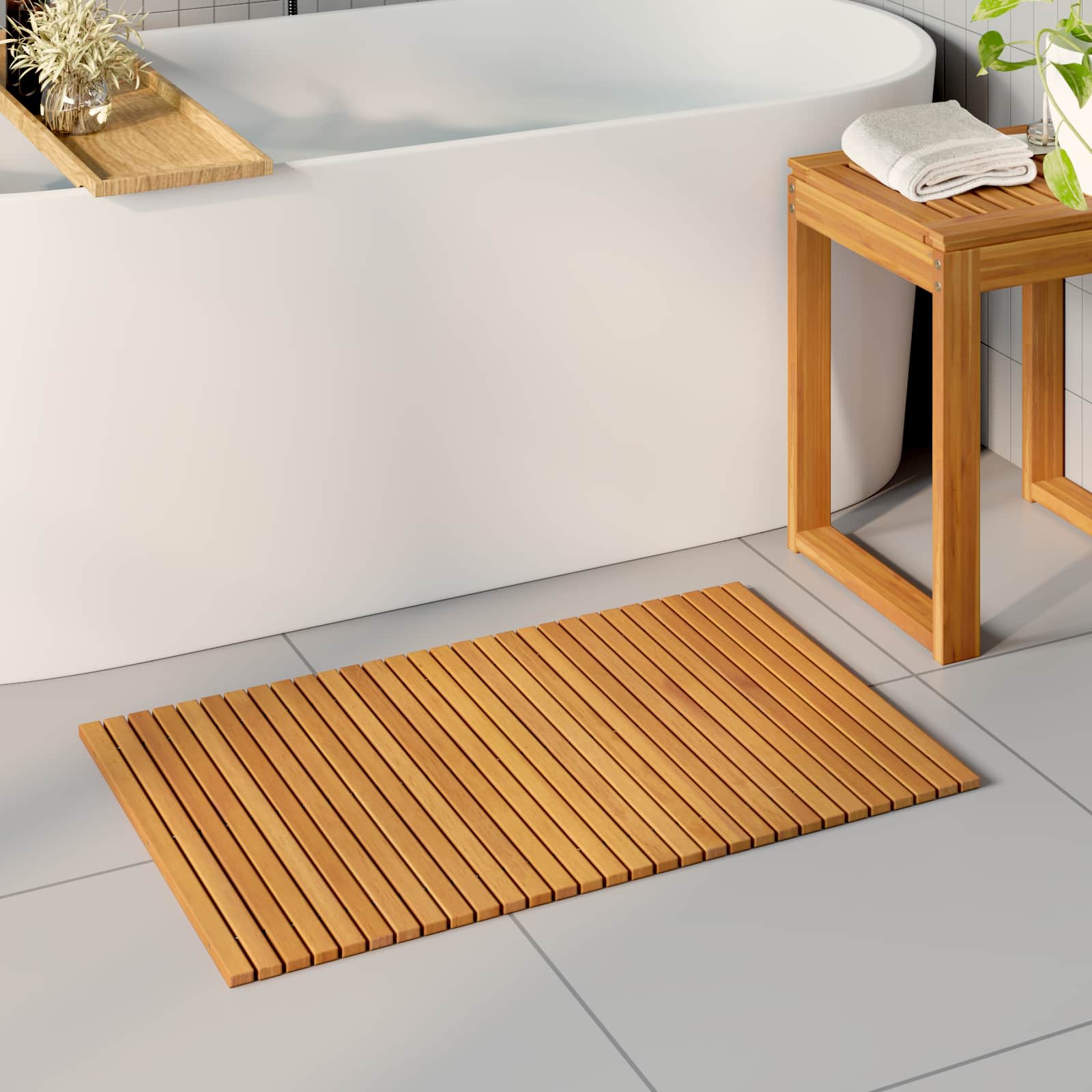 Badematte Braun Massivholz Akazie