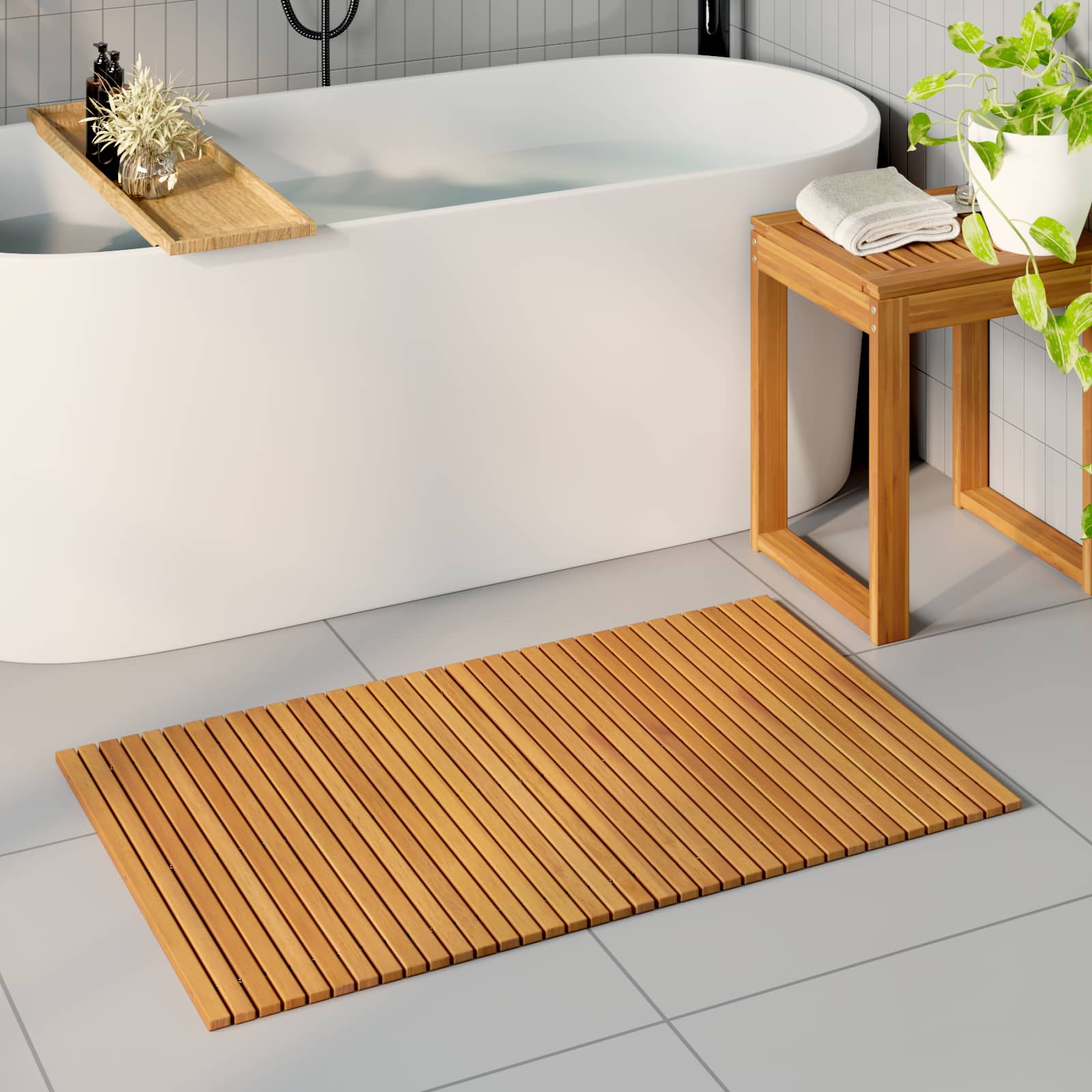 Badematte Braun Massivholz Akazie