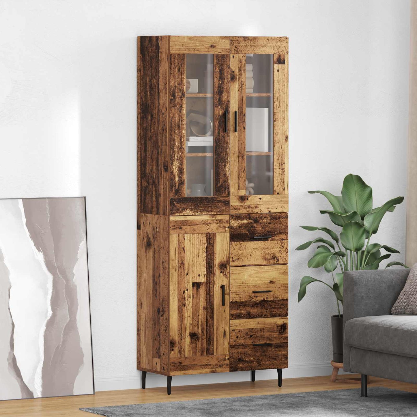 Highboard Braun Eichen-Optik 69,5X34X180 Cm Holzwerkstoff
