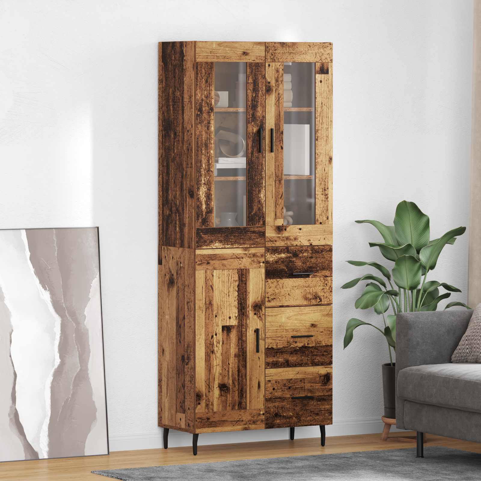 Highboard Braun Eichen-Optik 69,5X34X180 Cm Holzwerkstoff
