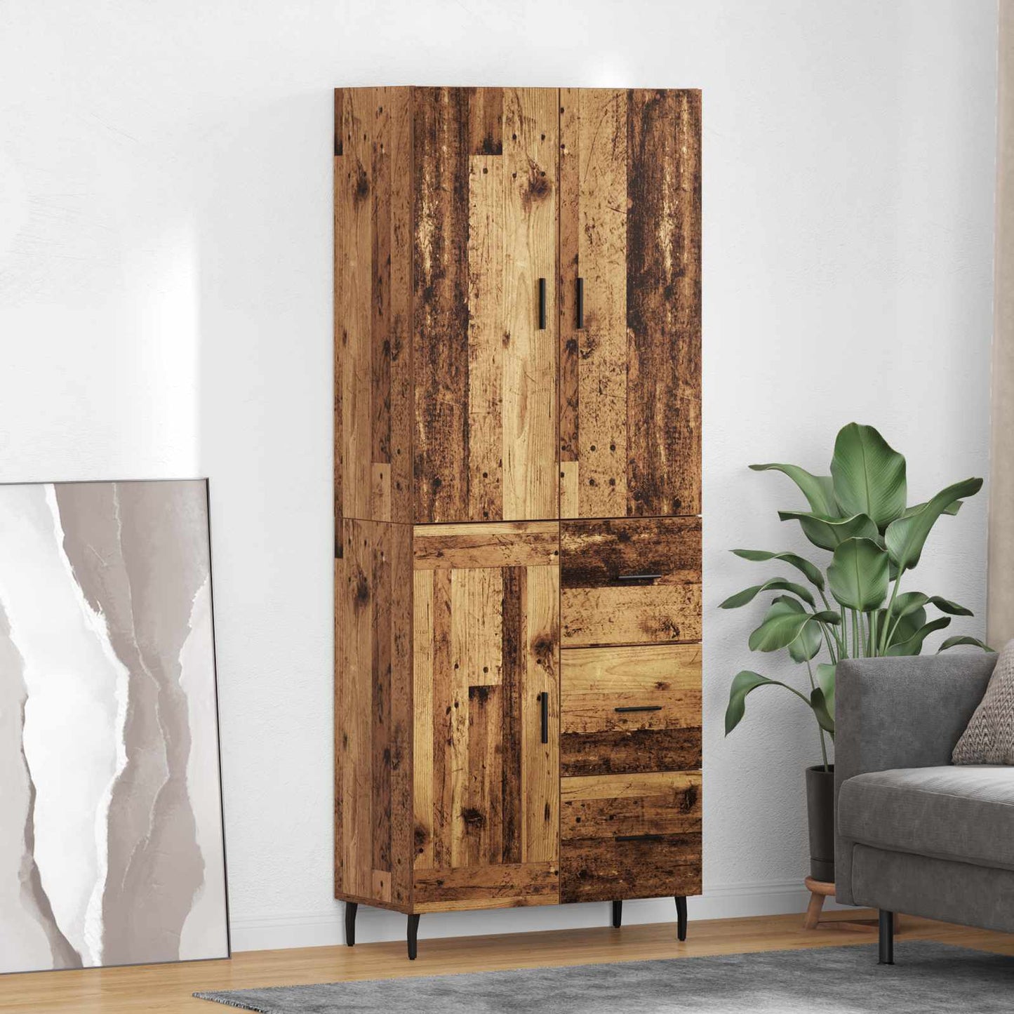 Highboard Braun Eichen-Optik 69,5X34X180 Cm Holzwerkstoff