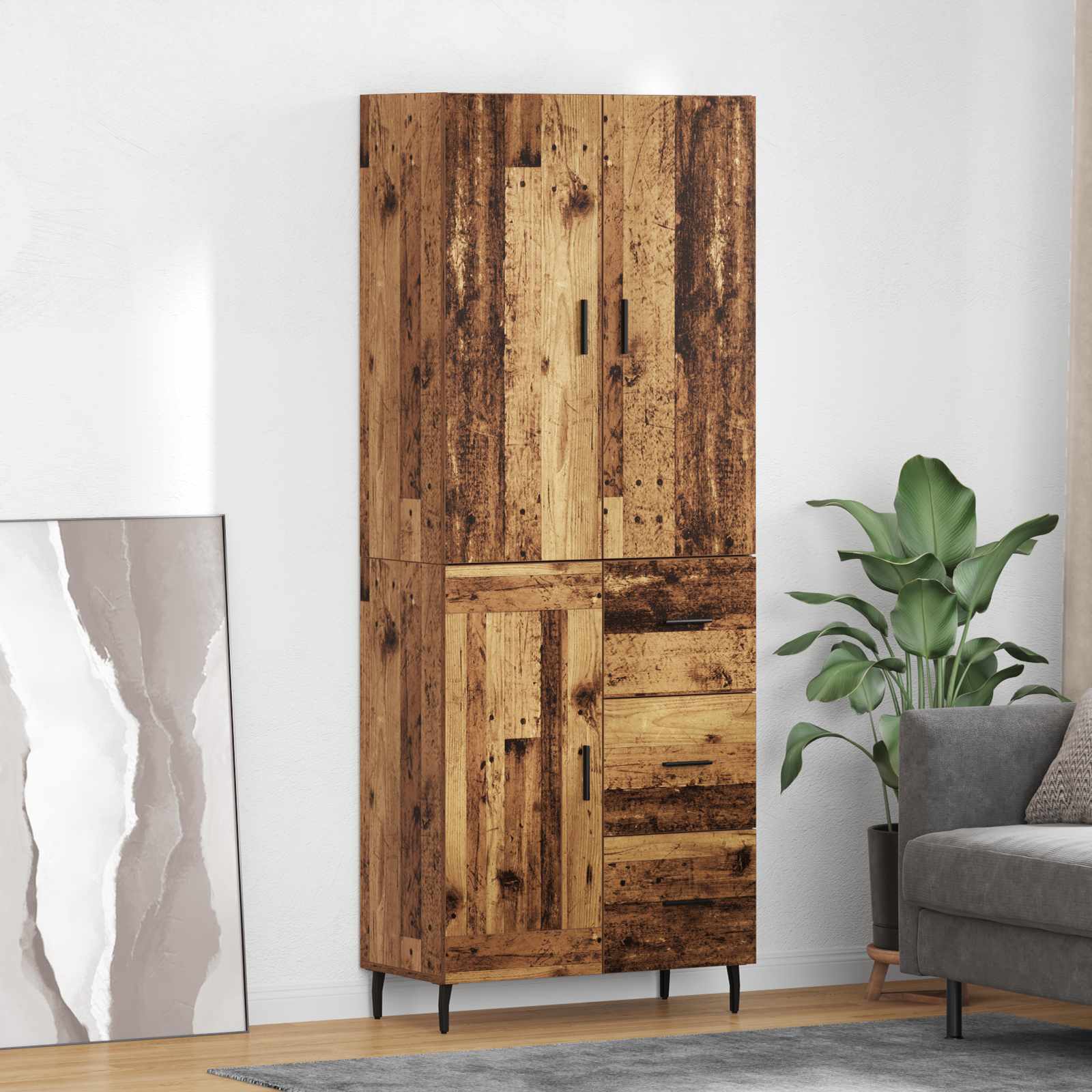 Highboard Braun Eichen-Optik 69,5X34X180 Cm Holzwerkstoff