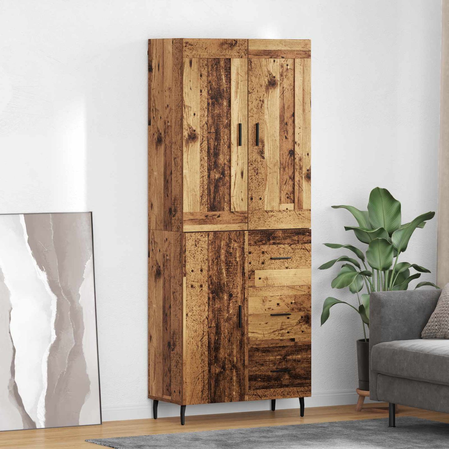 Highboard Braun Eichen-Optik 69,5X34X180 Cm Holzwerkstoff