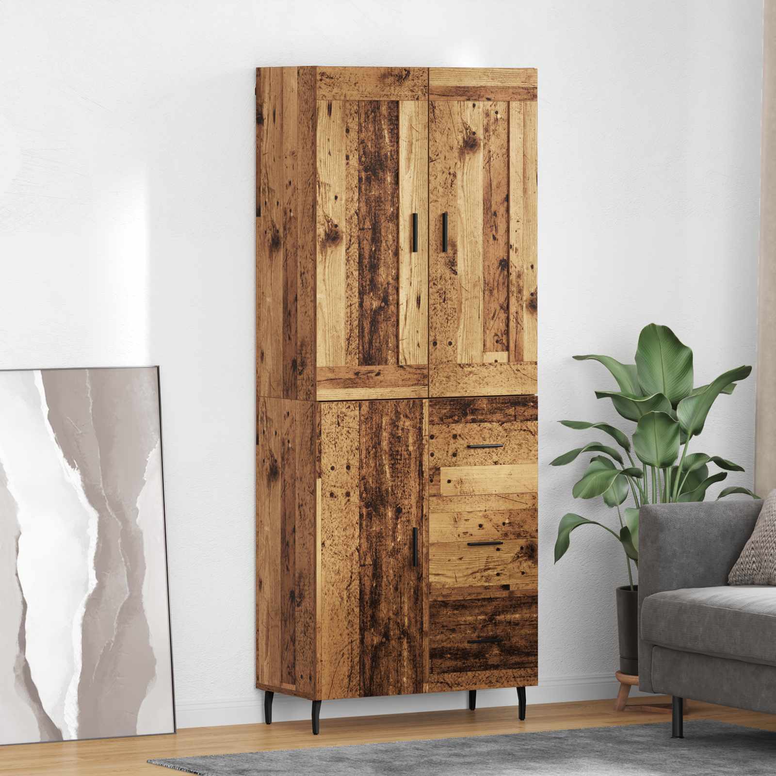 Highboard Braun Eichen-Optik 69,5X34X180 Cm Holzwerkstoff