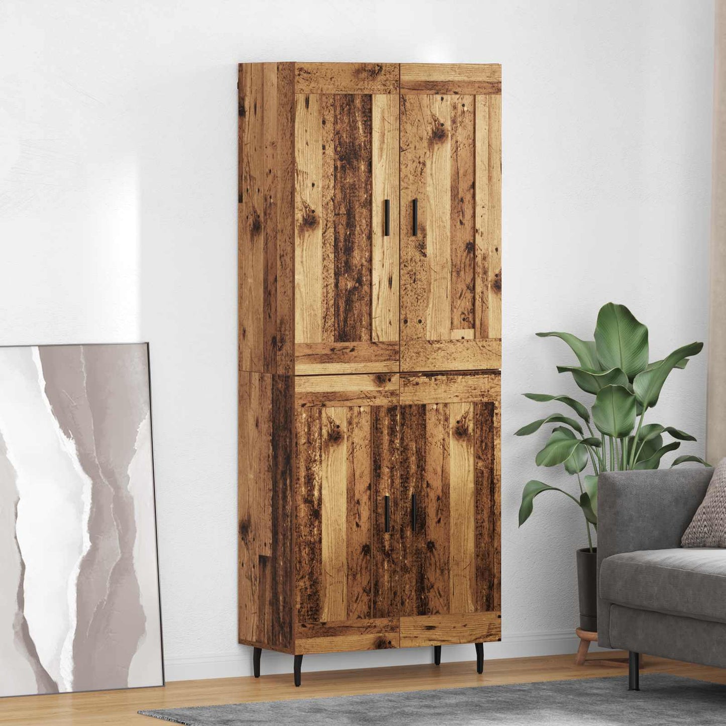 Highboard Braun Eichen-Optik 69,5X34X180 Cm Holzwerkstoff