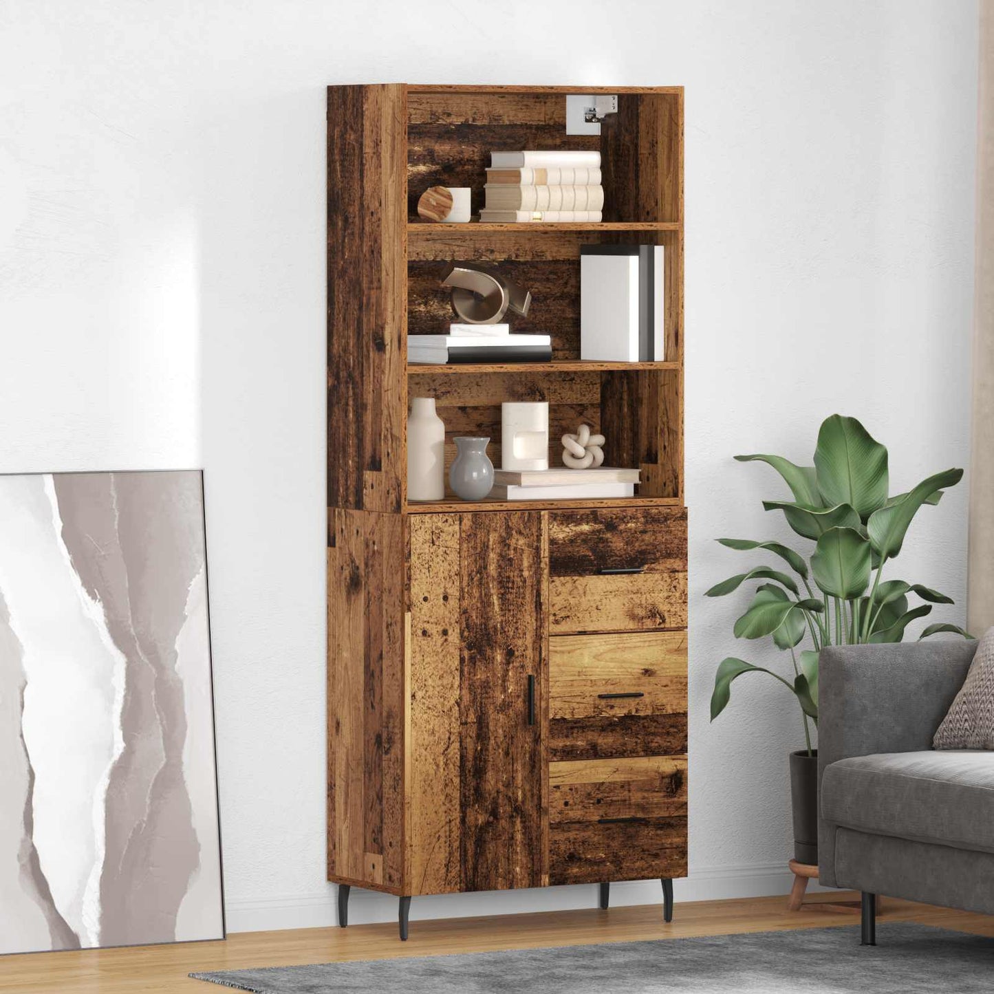 Highboard Braun Eichen-Optik 69,5X34X180 Cm Holzwerkstoff