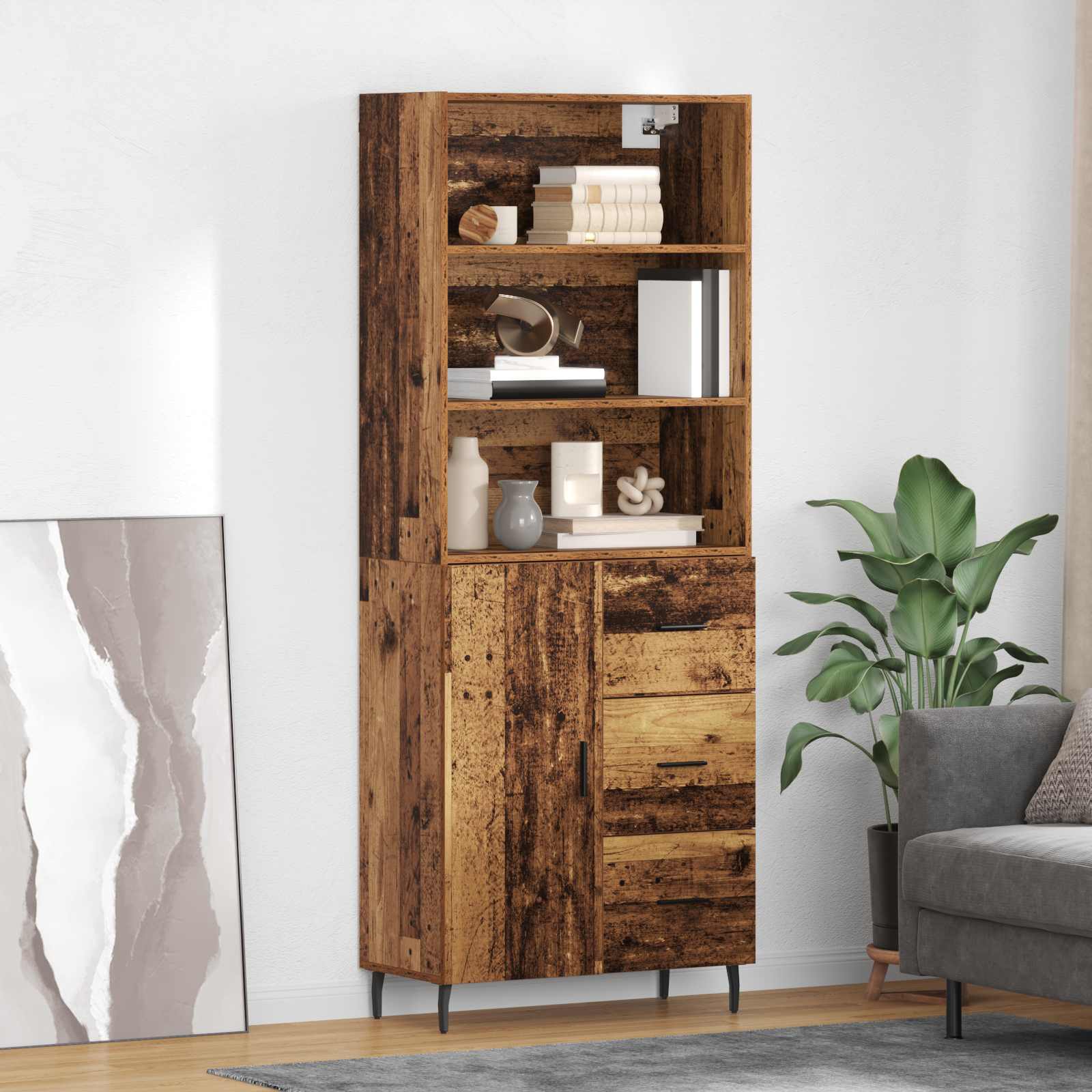 Highboard Braun Eichen-Optik 69,5X34X180 Cm Holzwerkstoff
