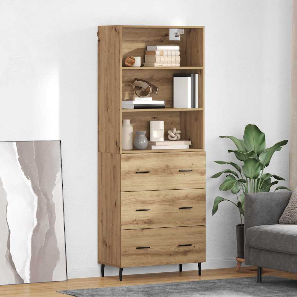 Highboard Braun Eichen-Optik 69,5X34X180 Cm Holzwerkstoff