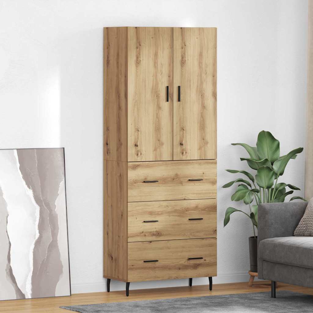 Highboard Braun Eichen-Optik 69,5X34X180 Cm Holzwerkstoff