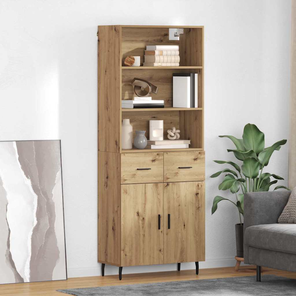 Highboard Braun Eichen-Optik 69,5X34X180 Cm Holzwerkstoff
