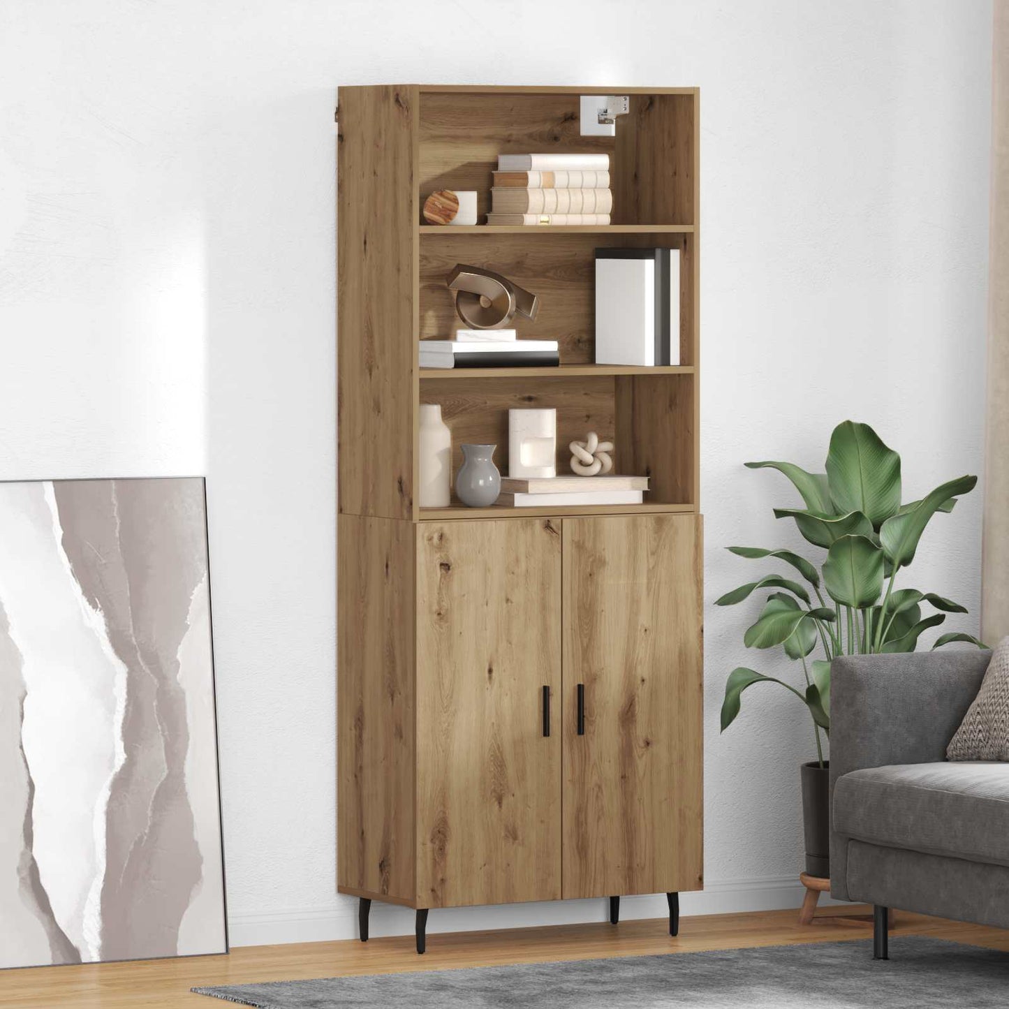 Highboard Braun Eichen-Optik 69,5X34X180 Cm Holzwerkstoff