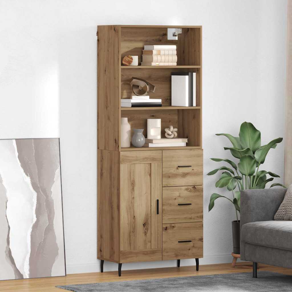 Highboard Braun Eichen-Optik 69,5X34X180 Cm Holzwerkstoff