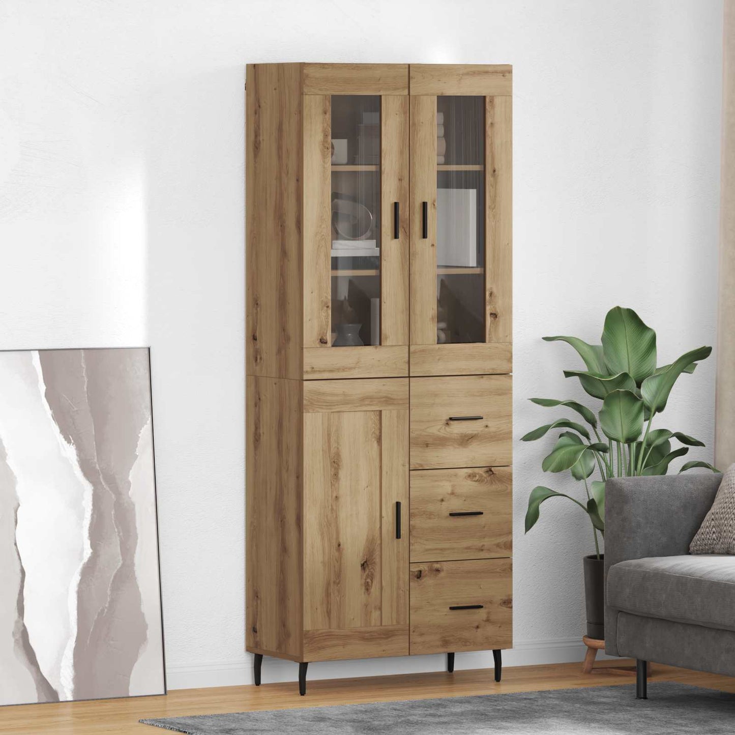 Highboard Braun Eichen-Optik 69,5X34X180 Cm Holzwerkstoff